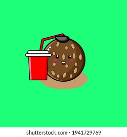 Illustration design of cute traditional "dumplings" food character drinking