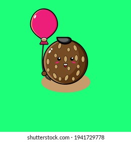 Illustration design of cute traditional "dumplings" food character carrying balloons