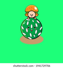 Illustration design of cute traditional "klepon" food characters and burger mascot