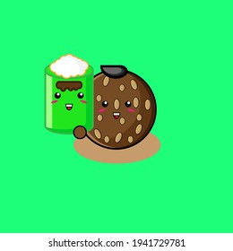 Illustration design of cute traditional "onde-onde" food character carrying putu cake