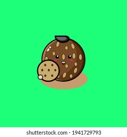 Illustration design of cute traditional "onde-onde" food characters eating cookies