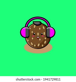 Illustration design of cute traditional "onde-onde" food characters listening to music