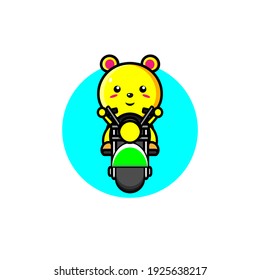 Illustration design of cute yellow bear riding a motorbike