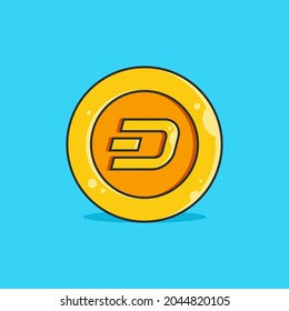 Illustration Design of Dash Gold Coin Cryptocurrency Icon in Cute Cartoon Style