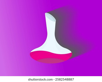 Illustration design of decanter bottle with beverage liquid, transparent glass bottle with narrow neck and wide base, realistic icon vector with long shadow on purple gradient background