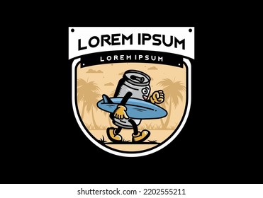 illustration design of a drink can holding a surfboard