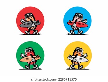 illustration design of a drink can holding a surfboard
