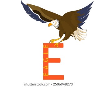 Illustration design of an eagle perched on a red letter E