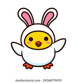 illustration design of Easter chick with rabbit costume