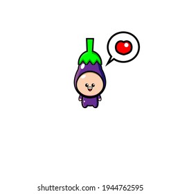 Illustration Design eggplant cute mascot are in love