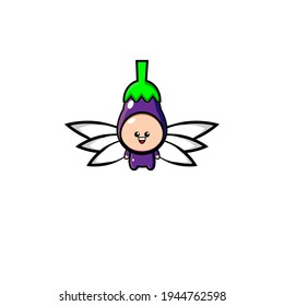 Illustration Design eggplant cute mascot in flight