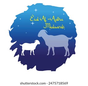 Illustration design for Eid al-Adha (Idul Adha) Muslim celebration with goats on a blue and white background
