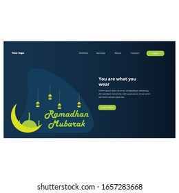illustration of the design of Eid Mubarak or Ramadan Kareem with mosque character templates for web landing pages, banners, presentations, social, posters, advertisements, promotions or print media