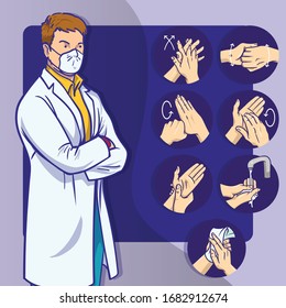 
illustration design of explanation from  doctor about the importance of washing hands