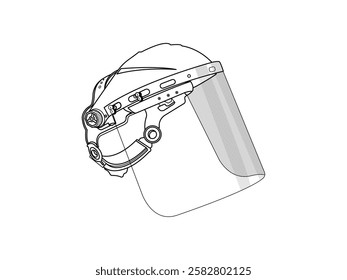 Illustration design of a face shield cap icon with, with a face covering visor, a safety device to protect the face and head area, realistic vector icon with black outline isolated on white background