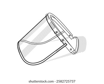 Illustration design of a face shield icon with a transparent visor, protecting the face from various external threats or exposure to harmful substances, vector icon with a black outline only