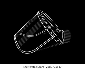 Illustration design of face shield icon with transparent visor, protecting face from various external threats or exposure to harmful substances, vector icon with white outline only on black background