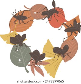 Illustration design of fallen leaves and bell insects inspired by autumn (color)