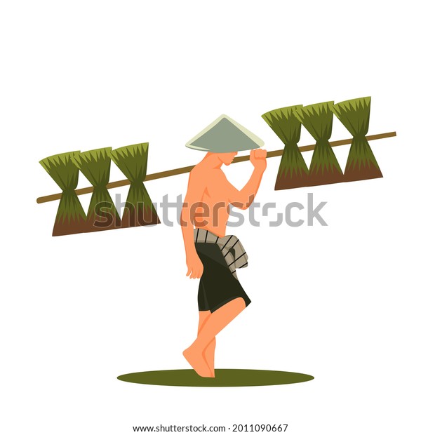 Illustration Design Farmer Lifting Load Stock Vector (Royalty Free ...