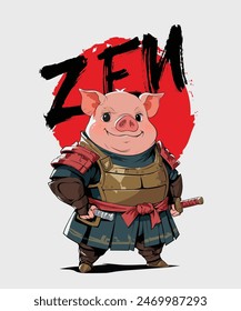 The illustration design features a pig in samurai clothing