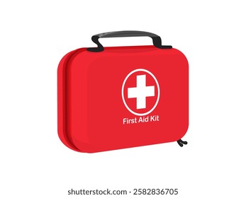 Illustration design of a first aid bag, square shape has a handle with a health logo in the middle, to store first aid emergency equipment, vector realistic icon isolated on white background