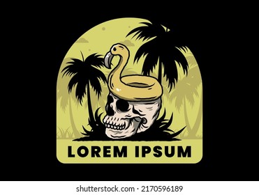 Illustration design of a Flamingo lifebuoy is on top of the skull