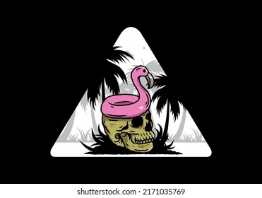 Illustration design of a Flamingo lifebuoy is on top of the skull