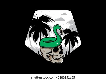 Illustration design of a Flamingo lifebuoy is on top of the skull