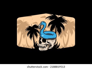 Illustration design of a Flamingo lifebuoy is on top of the skull