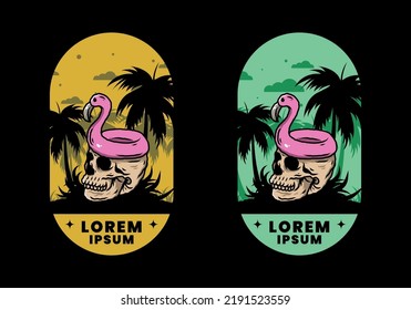 Illustration design of a Flamingo lifebuoy is on top of the skull