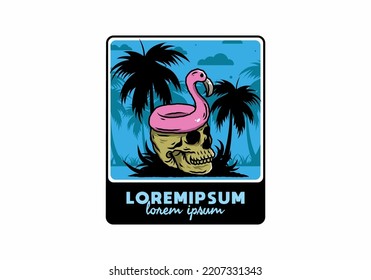 Illustration design of a Flamingo lifebuoy is on top of the skull