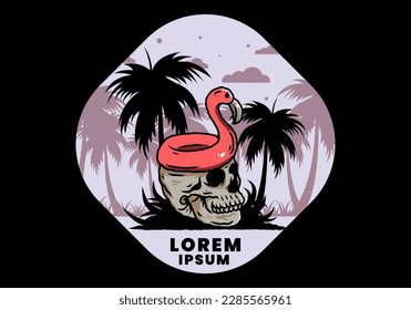 Illustration design of a Flamingo lifebuoy is on top of the skull