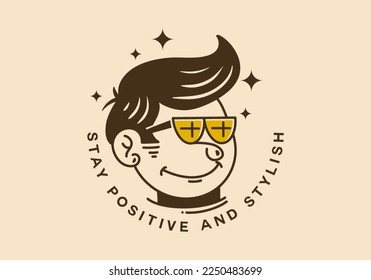 Diseño de ilustración de un hombre de cara gracioso con gafas de pelo retro