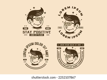 Illustration design of a funny face man with retro hair wearing glasses