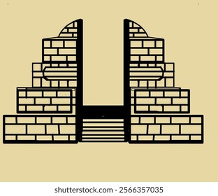 Illustration design of a gate building with steps in the center