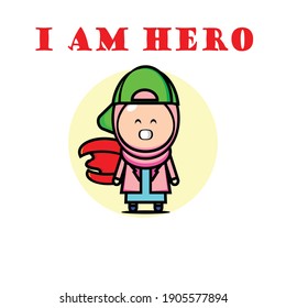 Illustration design of a girl character being a hero