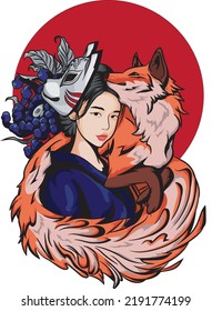 illustration design graphic of woman and wolf. perfect for design