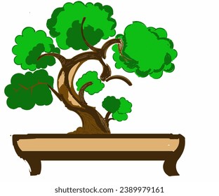 Diseño ilustrativo del árbol bonsai de hojas verdes en una olla