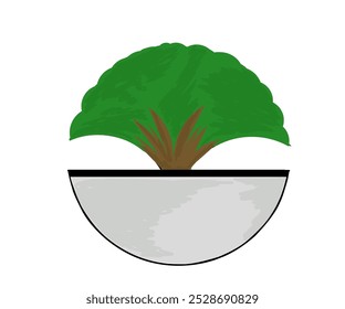 Design de ilustração de uma planta de árvore bonsai de folha verde com um tronco de árvore marrom em um vaso cinza.