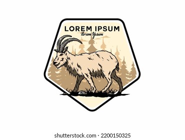 Illustration design of a Hairy mountain goat with long horns