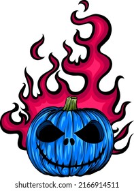 Illustration design of halloween pumpkin character with fire flame i