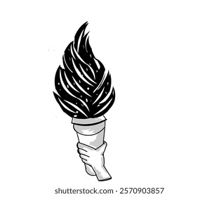 Illustration design of a hand holding a black flame torch