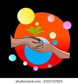 illustration design of hand holding tree seed 