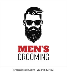 Illustration Design of a Handsome and Macho Man, Wearing Glasses and Bearded, Designed in a Monochrome and Pictogram Style. This Design is Suitable for Barbershop Business Needs and Others. Vector