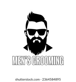Illustration Design of a Handsome and Macho Man, Wearing Glasses and Bearded, Designed in a Monochrome and Pictogram Style. This Design is Suitable for Barbershop Business Needs and Others. Vector