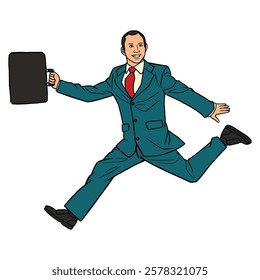 Illustration design of a happy businessman jumping excitedly