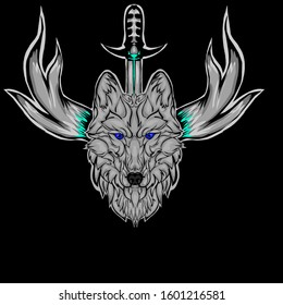 illustration design of head wolf for mascot or icon animals 