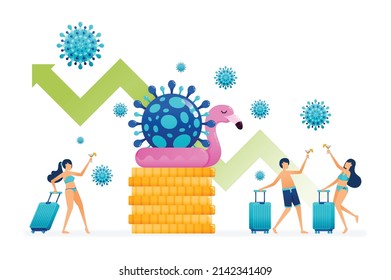 Illustration design of holiday trend increasing in covid-19 virus pandemic. Omicron and deltacron variants. Tourism sector profit and recovery. Can be used for landing page, web, website, banner, apps
