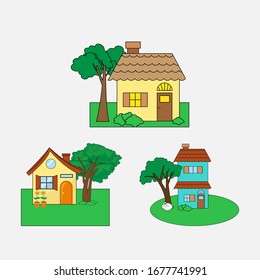 Diseño ilustrativo de la forma de la casa y el árbol