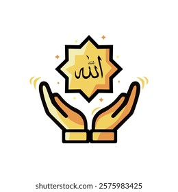Illustration Design Icon Hand With Allah Symbol, Islamic Ramadan Icon